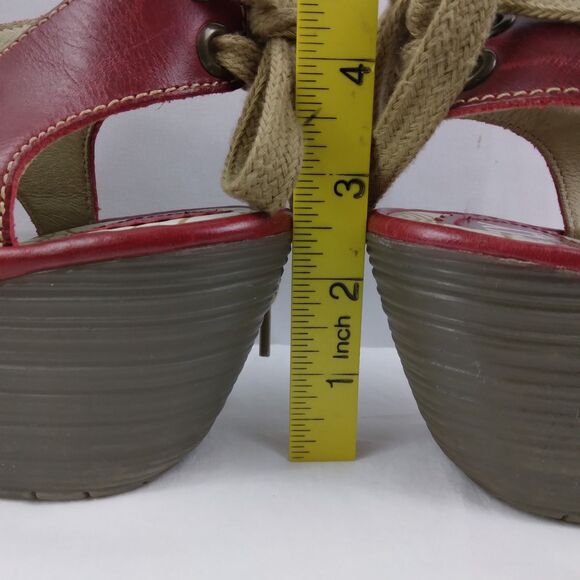 Fly London YOWN Dark Red Wedge Peep Toe Sandals Lace Up  Womens Size 38 US 7.5 8 - Picture 14 of 16